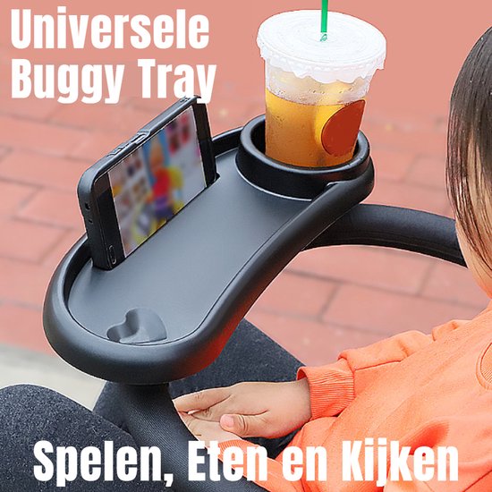 Allernieuwste.nl® Buggy Tray UNIVERSEEL Maaltijdbakje Speeltafeltje met Mobiele Telefoon Sleuf Kinderwagen Tafel - 36 x 14.5 cm - Zwart van Allernieuwste.nl