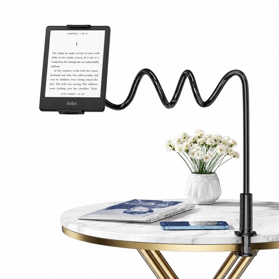 Ancor e-reader houder - E-reader houder voor in bed - Flexibele arm met klem - Voor bed en bureau - 360 draaibaar - Zwart