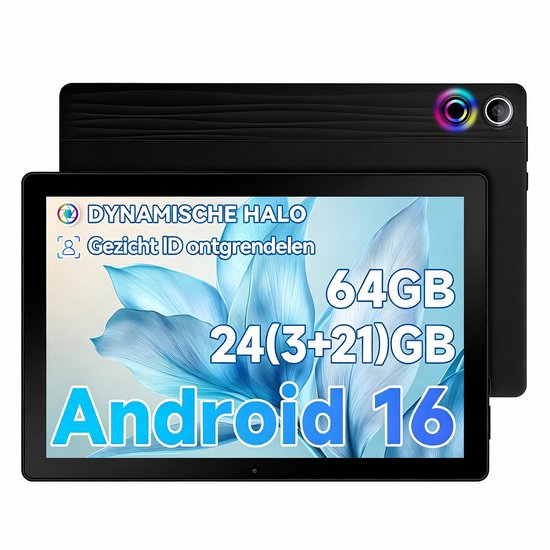 Android 16 Tablet - 10.1 inch Tablets- 24GB RAM + 64GB ROM– 6000mAh - 5G WiFi - Face ID - Zwart van kotsren