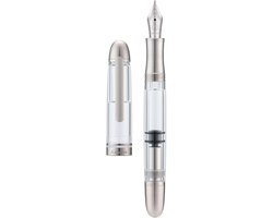 Asvine P36 Titanium Fountain Pen with Piston Refill, Stub Nib 1.1mm Calligraphy Art Drawing Clear Demonstrator Acrylic with Pencil Case Set