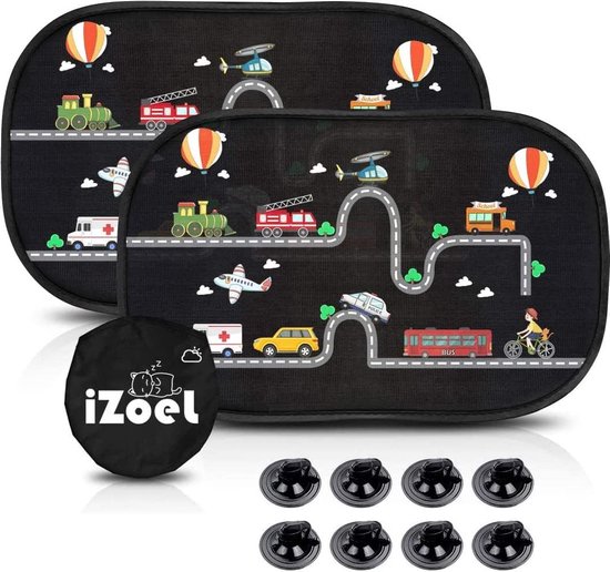 auto-zonnescherm voor baby's en kinderen, set van 2, statisch vastklevend, voor zijruit auto 80 gsm, universele zonneschermen voor achterruit auto met 8 zuignappen, leeuwen en opbergtas - bescherming tegen verblinding door de zon en UV-stralen van Dioxide