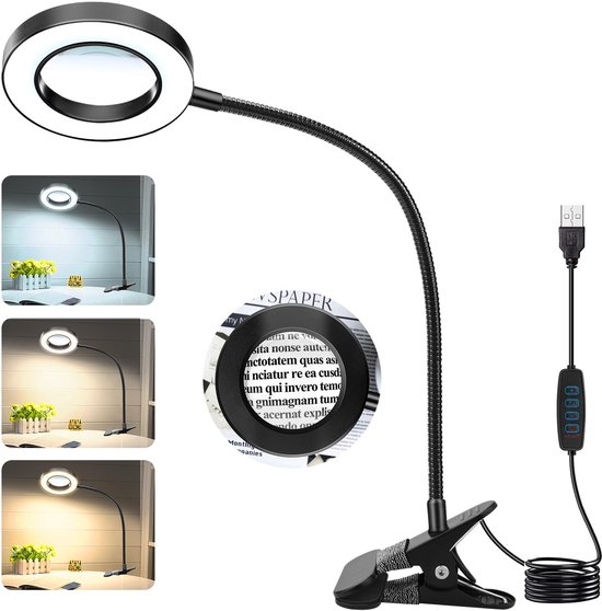 Azomor® Verstelbaar Vergrootglas met USB-klem en LED-verlichting voor Hobby's en Werk van Azomor