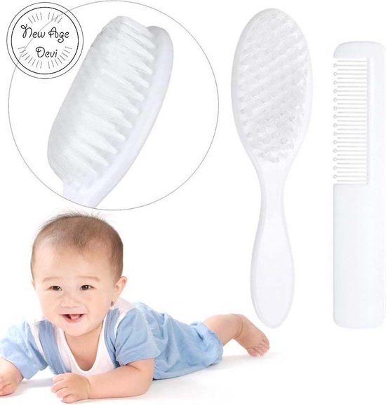Babyborstel en kam - Babykam - Wit - Babyborstel set - Zachte borstel van Benbat