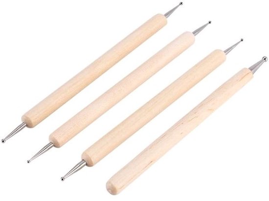 Balpen Houten Handvat - Roestvrijstalen Kogel - Embossing Tool - Klei/Aardewerk - Beeldhouwen - 4 Stuks - Embossingtool