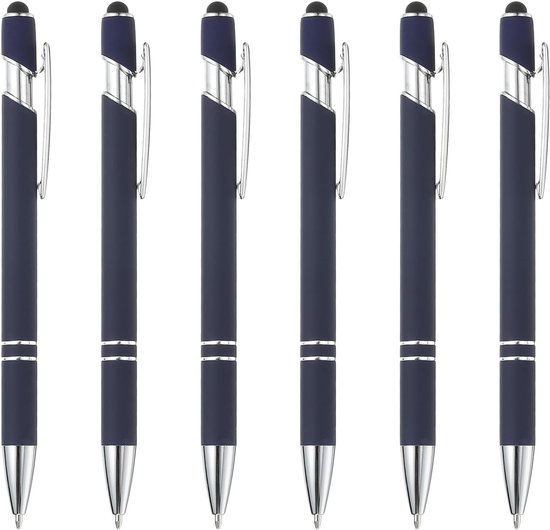 Balpen met styluspunt 1,0 mm - 6 stuks metalen pen blauw - touchscreen stylus voor aanraakschermen - m-winkel