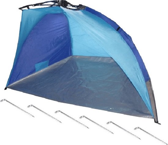 Beachshelter strandtent/windscherm blauw/lichtblauw 200 x 100 cm paraplu opzet systeem incl. haringen - Zon/wind bescherming kids van V-Part