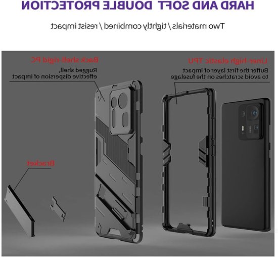 Beschermende TPU/PC Hoes voor Xiaomi Mix 4 met Staand Functie, Draadloos Opladen, Schokbestendig en Duurzaam Design, Zwart