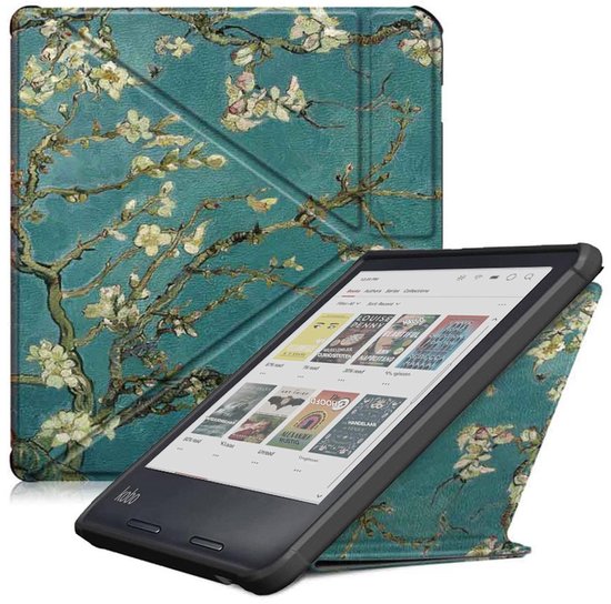 Beschermhoes compatibel met Kobo Libra H2O e-reader (7 inch)- Opvouwbaar Stand & Slimme Wake/Sleep - 1 stuk - Blauw van Merkloos