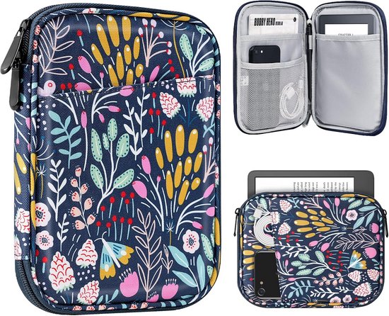 Beschermhoes E-reader - Opbergtasje - Veilig Vervoeren - Waterafstotend Materiaal - 6-7 Inch - Kleurrijke Bloem