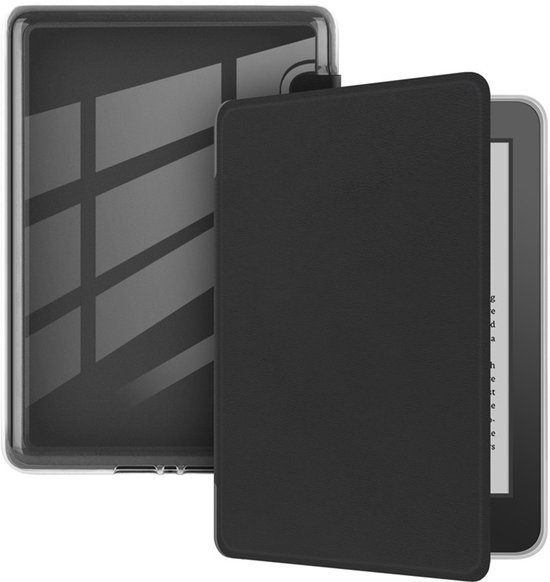 Beschermhoes geschikt voor Kindle Paperwhite KPW6 (7 inch), ultradunne transparante zachte achterkant, met automatische slaap-/wekfunctie -zwart