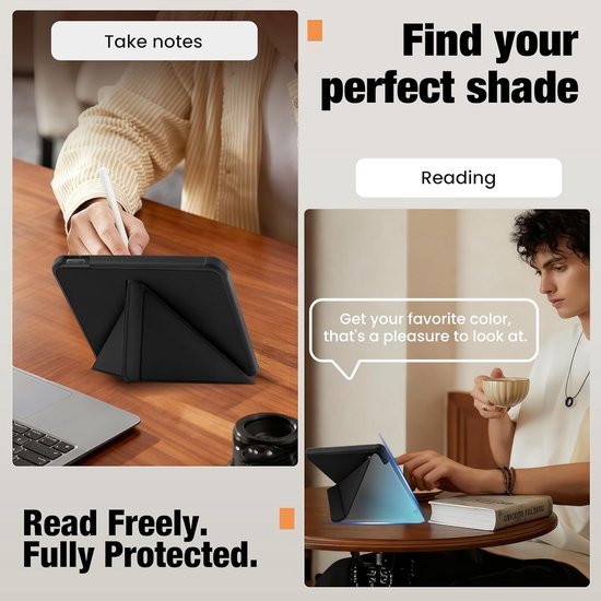Beschermhoes Geschikt voor Kobo Libra Colour (2024) & Libra 2 - Vegan Leer Origami Standaard - Auto Slaap/Wake - Met Schermbeschermer - Zwart 6 Inch