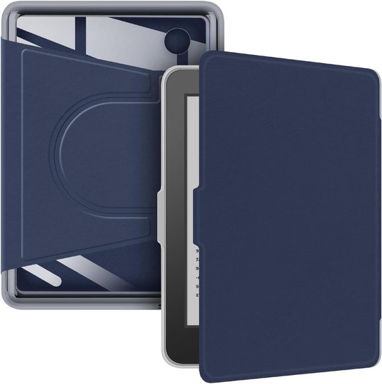 Beschermhoes - Kobo Clara - Clara 2E - 360 graden draaibaar - Afneembaar - Magnetisch - Verstelbare beschermhoes - Transparante achterkant - Marineblauw - Geschikt voor E-readers