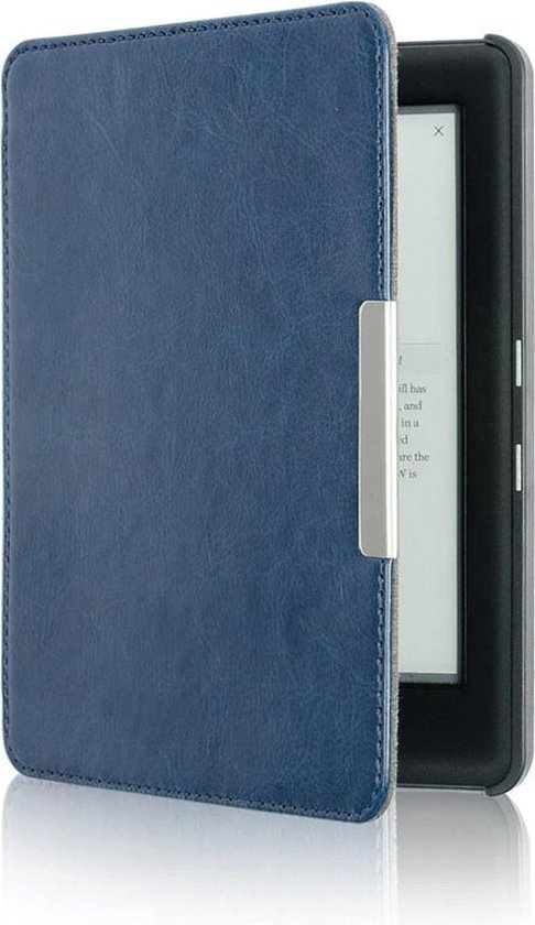 Beschermhoes - Lederen Beschermhoes geschikt voor Kobo Glo / Glo HD / Touch 2.0 - Sleepcover flip hoes geschikt voor Kobo Glo HD - Magnetische Sluiting Slaap/Wakker Cover – Blauw van Merkloos