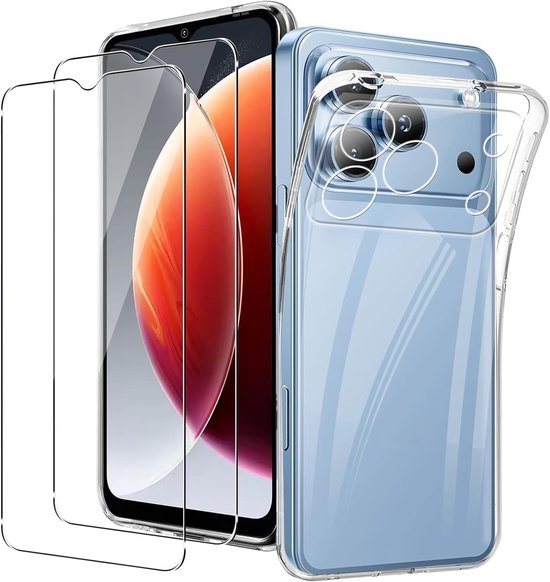 Beschermhoes voor Blackview Wave 7C met 2 stuks gehard glas - Zachte siliconen, schokbestendig, ultradun en krasbestendig TPU-design