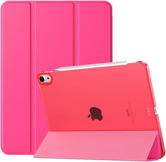 Beschermhoes voor iPad Air 11 Inch M2 2024, iPad Air 6, 5/4e Generatie - Dunne Transparante Rug, Magnetische Sluiting, Roze met Auto Slaap/Wekfunctie