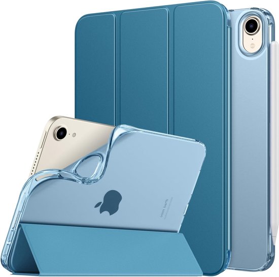 Beschermhoes voor iPad mini 7 (A17 Pro) en 6 (2021) - Zachte TPU, Transparante Achterkant, Blauw van Merkloos