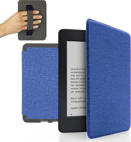 Beschermhoes voor Kindle Paperwhite 7e generatie met handband en automatische slaap-waakfunctie - Donkerblauwe Flip case met zoekwoord 6 inch van MoKo