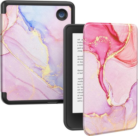 Beschermhoes voor Kobo Clara BW/Clara Colour 6 inch 2024 / Clara 2E 6 Inch 2022, Dunne TPU Hoes, Schokbestendig, Krassenbestendig met Automatische Alarmklok en Slaapfunctie, Lichtroze Goud
