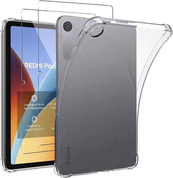 Beschermhoes voor Xiaomi Redmi Pad 2 24,6 cm (9,7 inch) met 2 stuks displaybeschermfolie, schokbestendig en krasbestendig, zachte siliconen en ultradun ontwerp