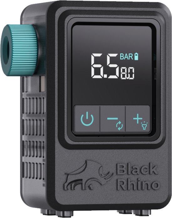 Black Rhino AeroBoost TM-2 - Mini Elektrische Fietspomp - Krachtigste Op De Markt - 137.5 Gram - Dual-Digitale Display - Alle Fietstypes van Black Rhino