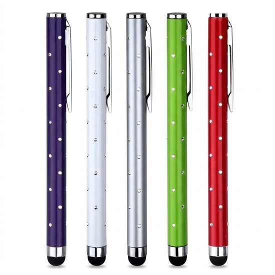 Blauw roze lichtroze oranje rhinestone touchscreen pen stylus pen set 5 stuks dames heren met glinsterende steentjes en rubber tip geschikt voor Apple, Samsung, Android van Merkloos