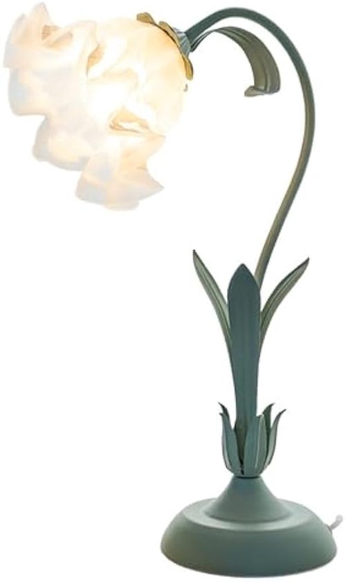 Bloemvormige tafellamp, groene kleine tafellamp met bloemmotief en glazen lampenkap, lelietje-van-de-dalen lamp voor woonkamer en slaapkamer (5W) (groen) van Merkloos