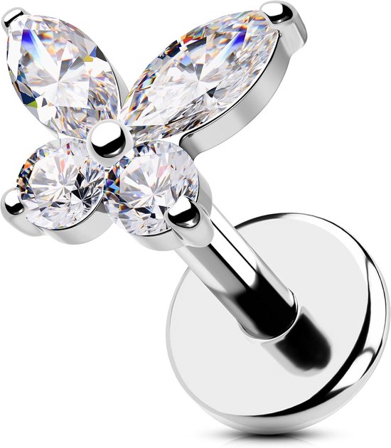 Body Piercing 18G Surgical Steel Lip Piercing Hypoallergenic Butterfly Helix Stud Clear Cubic Zirconia Tragus Conch Labret Piercing Jewelry 6/8mm Flat Back Earring