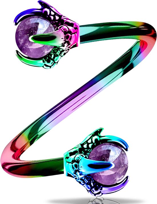 Body Piercing Helix Oorbel 16G 316L roestvrij staal Dragon Claw met Amethist Center Twist Lip Labret Piercing Sieraden Kraakbeen Oorbel