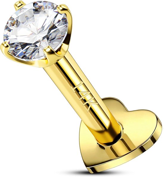 Body Piercing Push in Labret Piercing Stud Earring 14K Gold Helix
