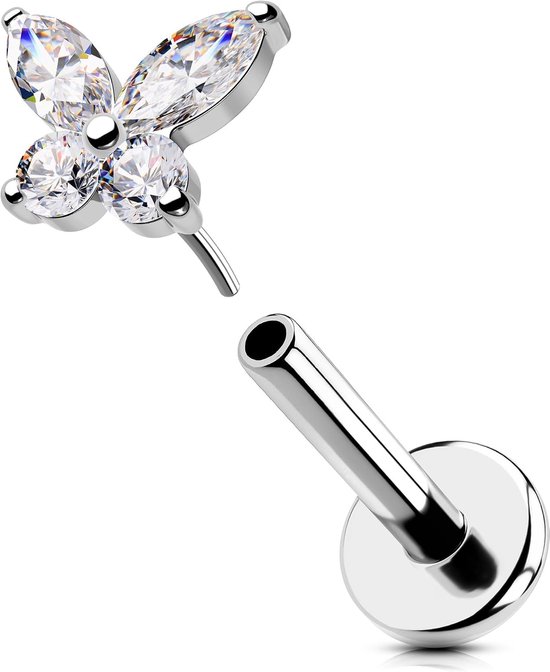 Body Piercing Threadless Labret Piercing 316L Roestvrij Staal Helix Oorbel 16G Push in Labret Monroe Lip Ring Tragus Stud Piercing Sieraden