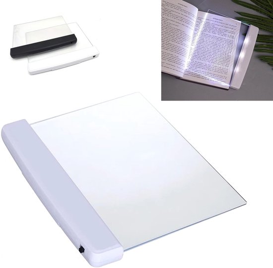 Boekenleeslamp met Vlak Paneel - Draagbare Platte Lamp voor Nachttelijk Lezen - Thuisgebruik als Studiehulpmiddel met Nachtzicht - Wit Design (1 Stuks) van Merkloos