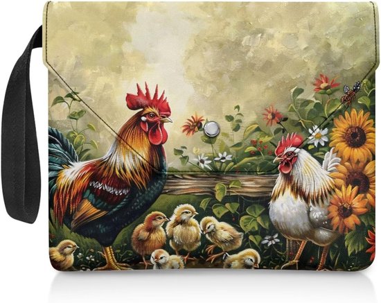 Boekhoes Beschermer - Boekentas Portemonnee - Boeken Beschermen - Met Handvat Riem - 30 x 24 cm - Haan Zonnebloem Groen van Merkloos