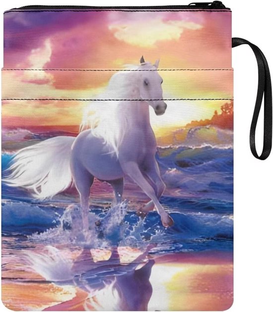 Boekomslag met Rits - Boekbeschermer Pouch - Boeken Beschermen - Extra Opbergvak - 29 x 22 cm - Wit Paard