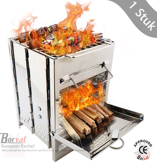 Borvat® - Draagbaar Houtkachel Voor Kamperen - Kleine Camping Oven - Kampeer Kachel - Camping Kooktoestel - Camping Accessoires van Borvat