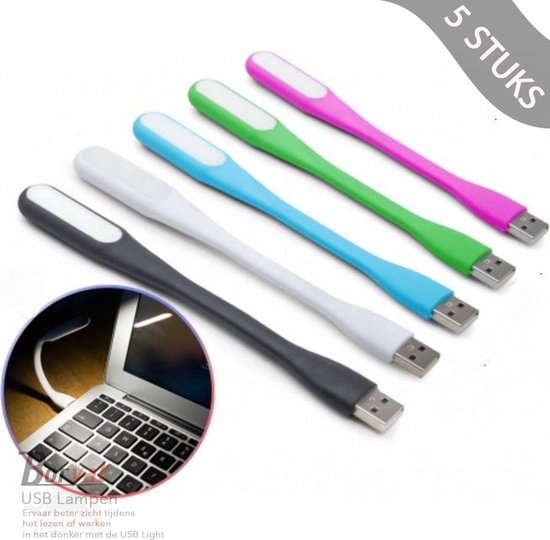 Borvat® - Flexibel LED USB Lampen Voor een PC Laptop - Alle USB Aansluitingen - Powerbank - 5 Stuks van Borvat
