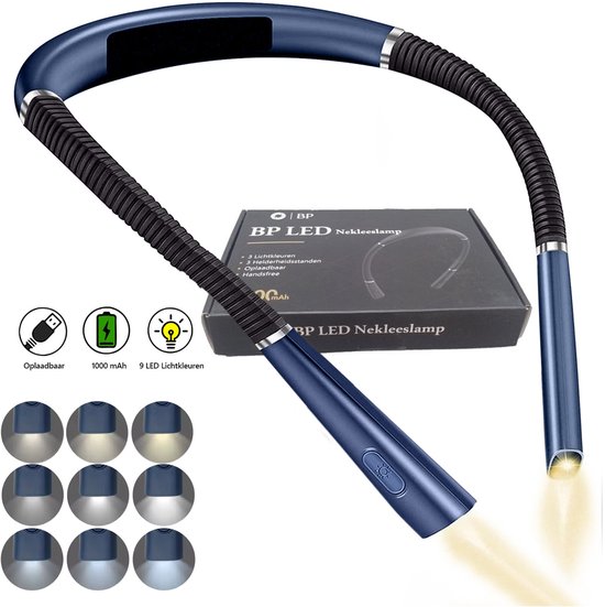 BP® Nekleeslamp Blauw - Neklampje voor Haakwerk - Nek Leeslamp - Leeslampje voor Boek - LED Leeslampje - Neklamp voor Boek en Handwerken - USB Oplaadbaar - 9 Standen - Blauw van Merkloos