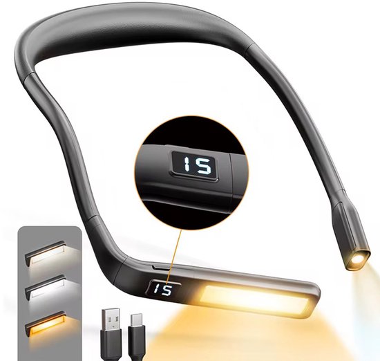 BP® Nekleeslamp met Timer - Leeslampje voor Boek - Leeslampje voor in Bed - Neklampje voor Haakwerk - Neklamp - Digitaal Display - Oplaadbaar - 3 kleuren licht - 9 standen - Zwart van BP