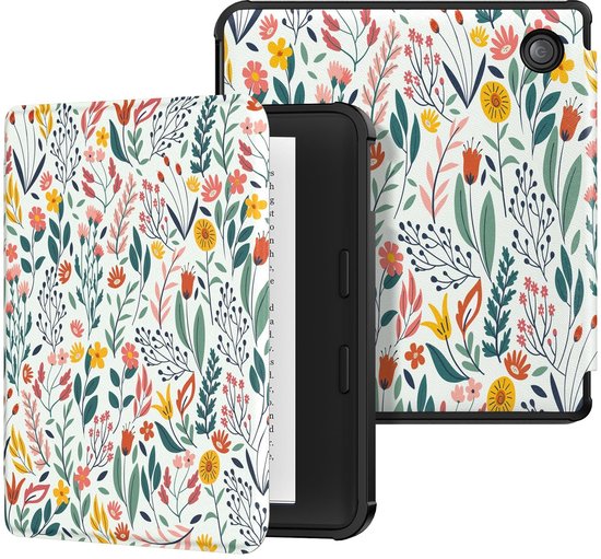 BRENZOOS - Kobo Libra Colour 7" - Ultra Slim E-readerhoes - Bloemen - Lichtgewicht - Auto Wake/Sleep Functie - Geschikt voor Kobo Libra Colour 7" -...