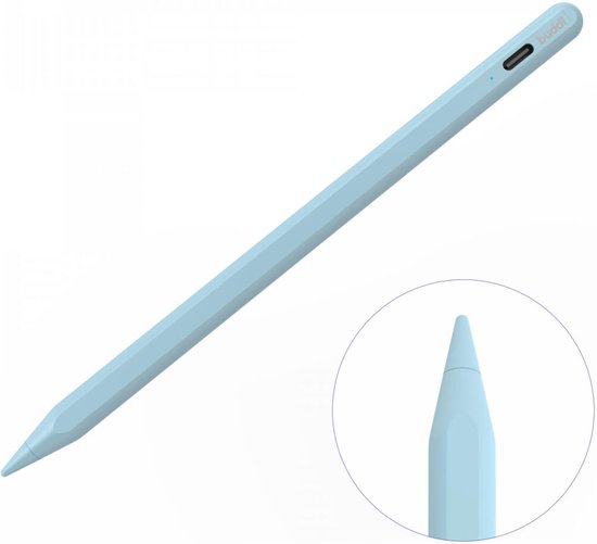 Buddi Flow Universele Actieve Stylus Pen met USB-C Poort - Kantelgevoelig - Magnetisch - Geschikt Voor o.a. Tekenen - Extra Tip - Geschikt voor Tablet, Telefoon en iPad - Blauw van Merkloos