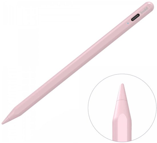 Buddi Flow Universele Actieve Stylus Pen met USB-C Poort - Kantelgevoelig - Magnetisch - Geschikt Voor o.a. Tekenen - Extra Tip - Geschikt voor Tablet, Telefoon en iPad - Roze van Merkloos