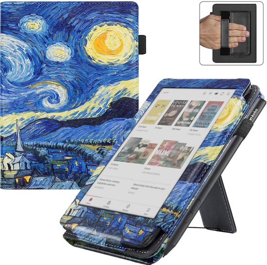 BukkitBow - Beschermhoes geschikt voor Kobo Clara BW - E-reader Cover - Smart Sleep Cover - Sterrennacht Motief - Blauw van BukkitBow