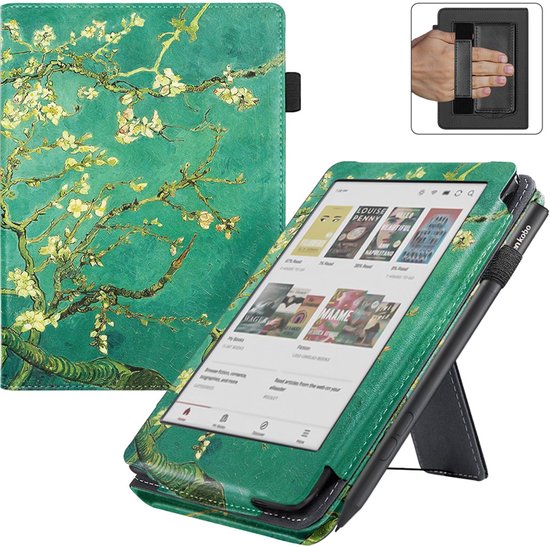 BukkitBow - Beschermhoes geschikt voor Kobo Clara Colour - E-reader Cover - Smart Sleep Cover - Bloemen / Bloesem motief - Groen van Merkloos