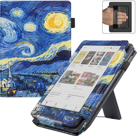 BukkitBow - Beschermhoes geschikt voor Kobo Clara Colour - E-reader Cover - Smart Sleep Cover - Sterrennacht Motief - Blauw van BukkitBow