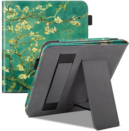 BukkitBow - Beschermhoes geschikt voor Kobo Libra Colour - E-reader Cover - Smart Sleep Cover - Bloemen / Bloesem motief - Groen van BukkitBow