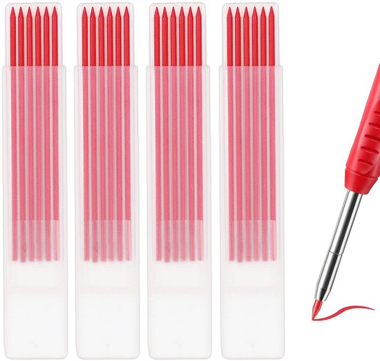 By shayne - 24 Stks Carpenter Pencil Refill - Grafiet Vulling - Langdurige HB Vervanging - Rood - Perfect voor Houtbewerking - Geschikt voor Timmerma.
