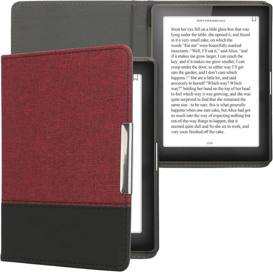 Canvas beschermhoes voor Kobo Aura Edition 1 - Donkerrood/Zwart - E-reader hoes
