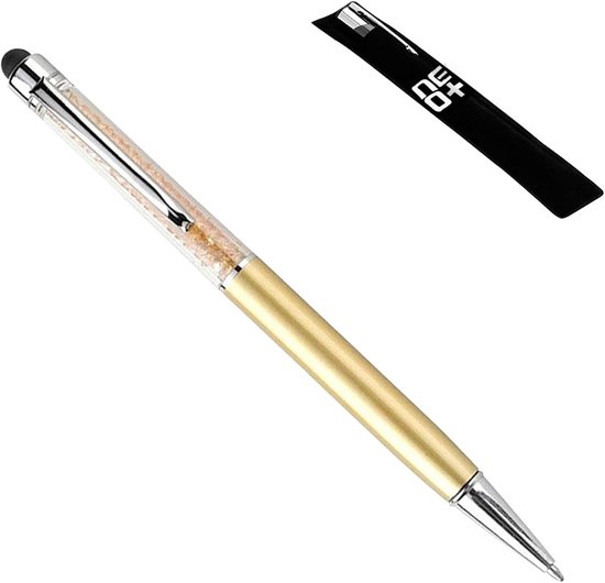 capacitieve 2-in-1 touchscreen-pen en balpen met kristallen. Pen zakje en pen navulling inbegrepen (latte)
