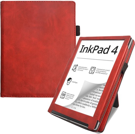 Case2go - E-reader hoes geschikt voor Pocketbook Inkpad 4/ Inkpad color 2 en 3 - Sleepcover - Auto/Wake functie - Met handstrap - Rood van Case2go