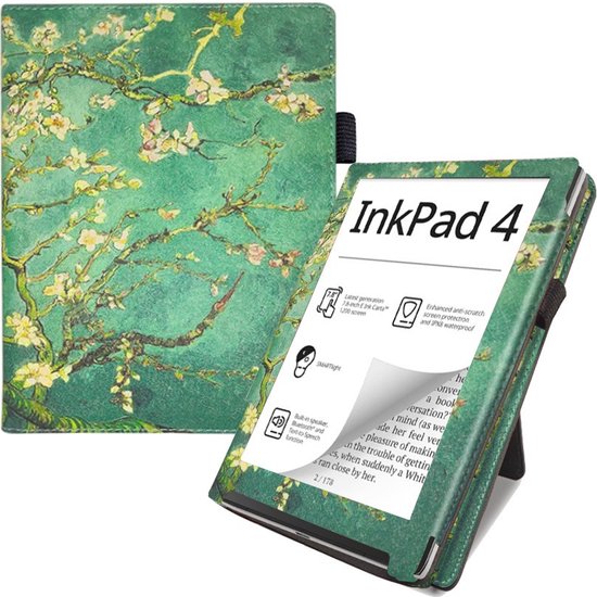 Case2go - E-reader hoes geschikt voor Pocketbook Inkpad 4/ Inkpad color 2 en 3 - Sleepcover - Auto/Wake functie - Met handstrap - Witte Bloesem van Case2go