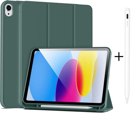 Casemania Stylus en Hoes Geschikt voor Apple iPad 2025 (A16) - Donker Groen - Universeel Stylus Pen - Smart Cover met Pencil Slot Uitsparing van Merkloos